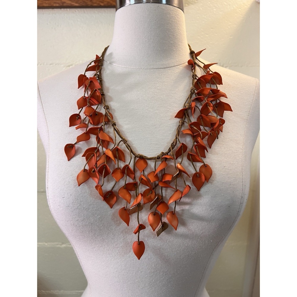 Handcrafted Orange Leaf Cascade Necklace